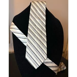 Louis Dell’Olio White and Gray Striped Silk Tie